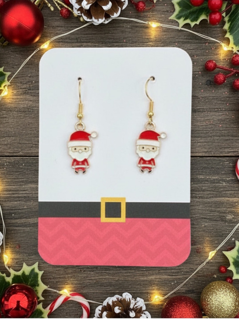 New Handmade Santa Dangle Earrings (1.7” long x 0.7” wide) (Version 4)